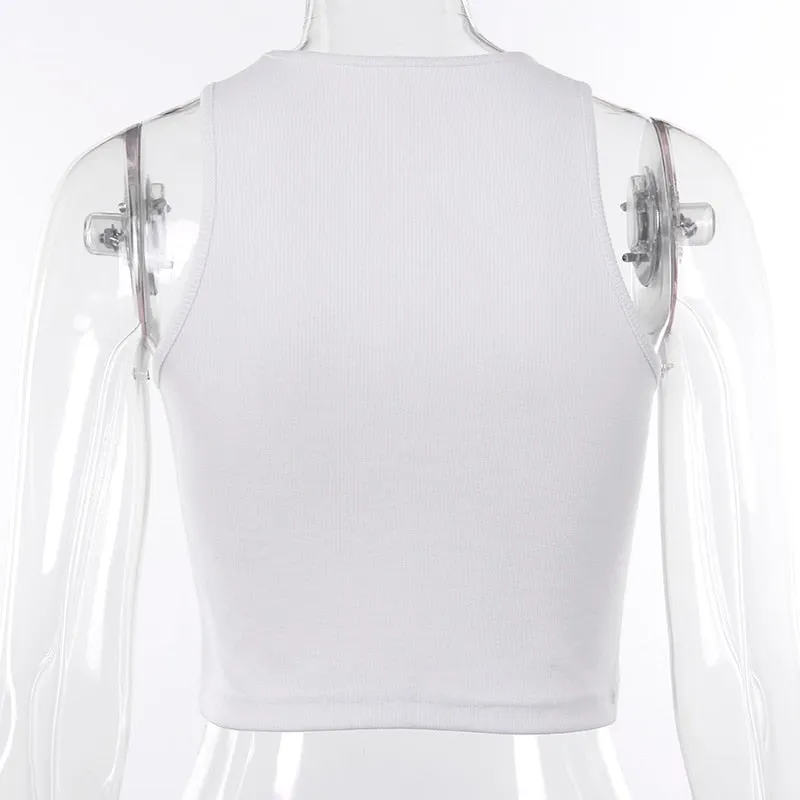 Women's Summer Casual O-Neck Sleeveless Crop Top