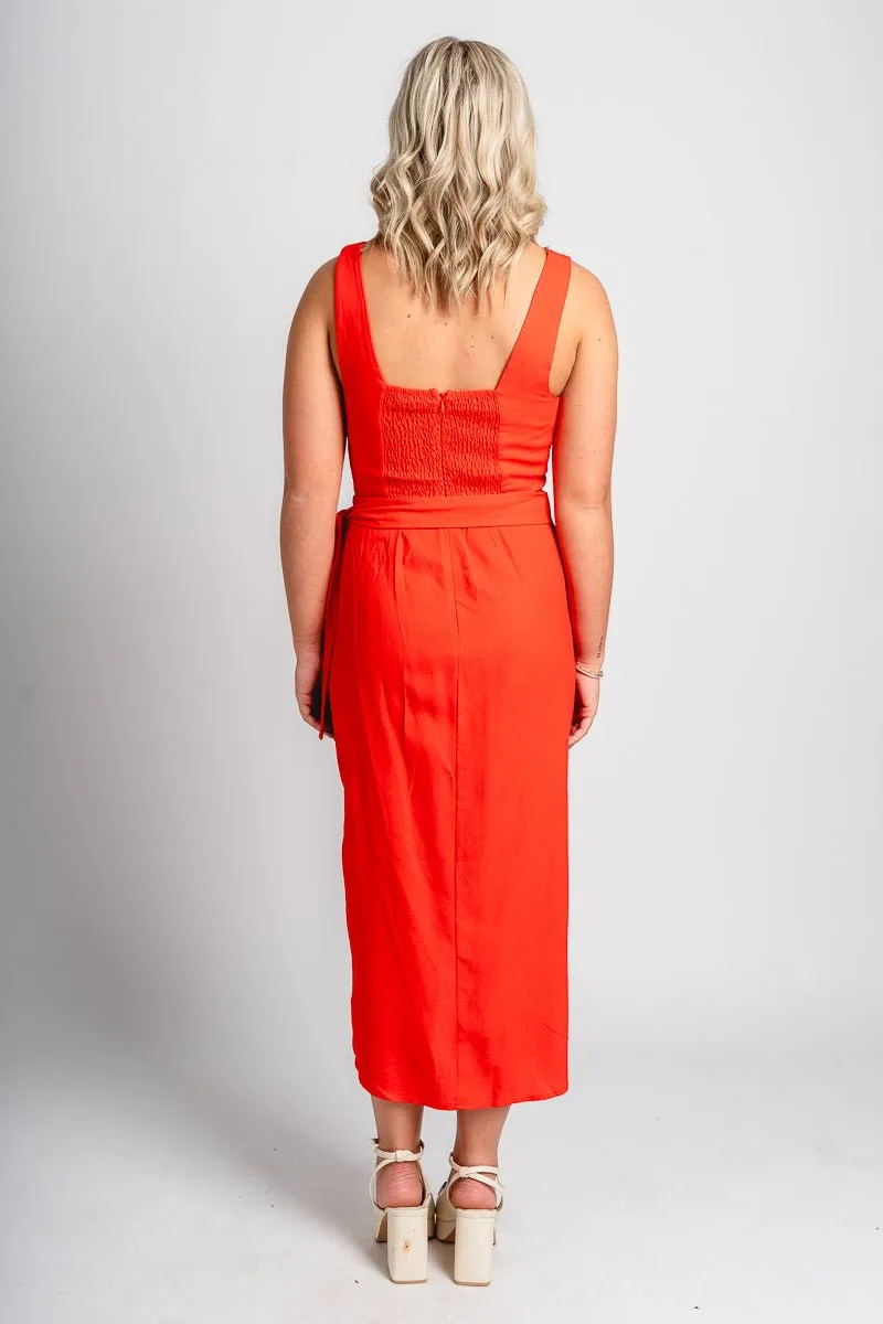 Wrap midi dress red