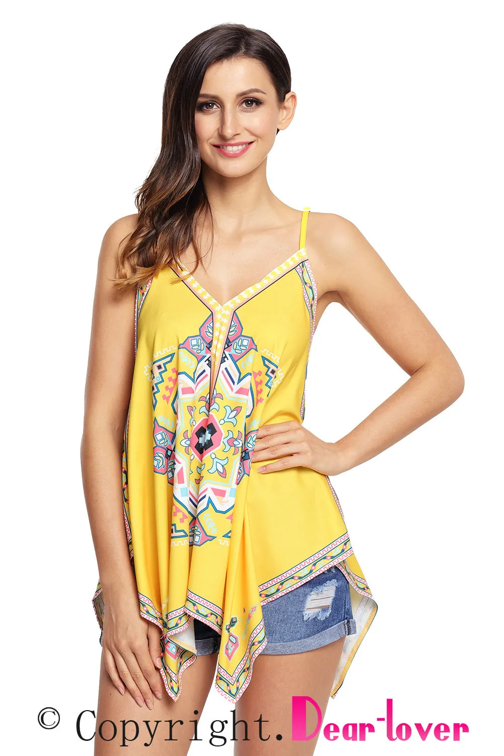 Yellow Tribal Print Summer Holiday Tank Top