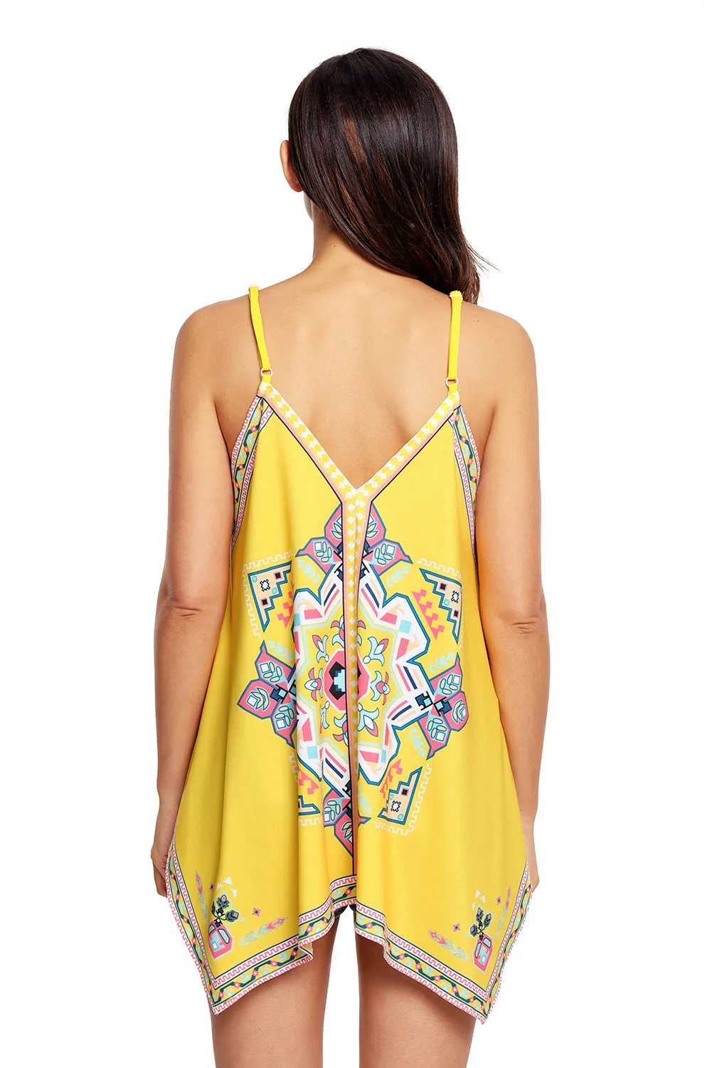 Yellow Tribal Print Summer Holiday Tank Top